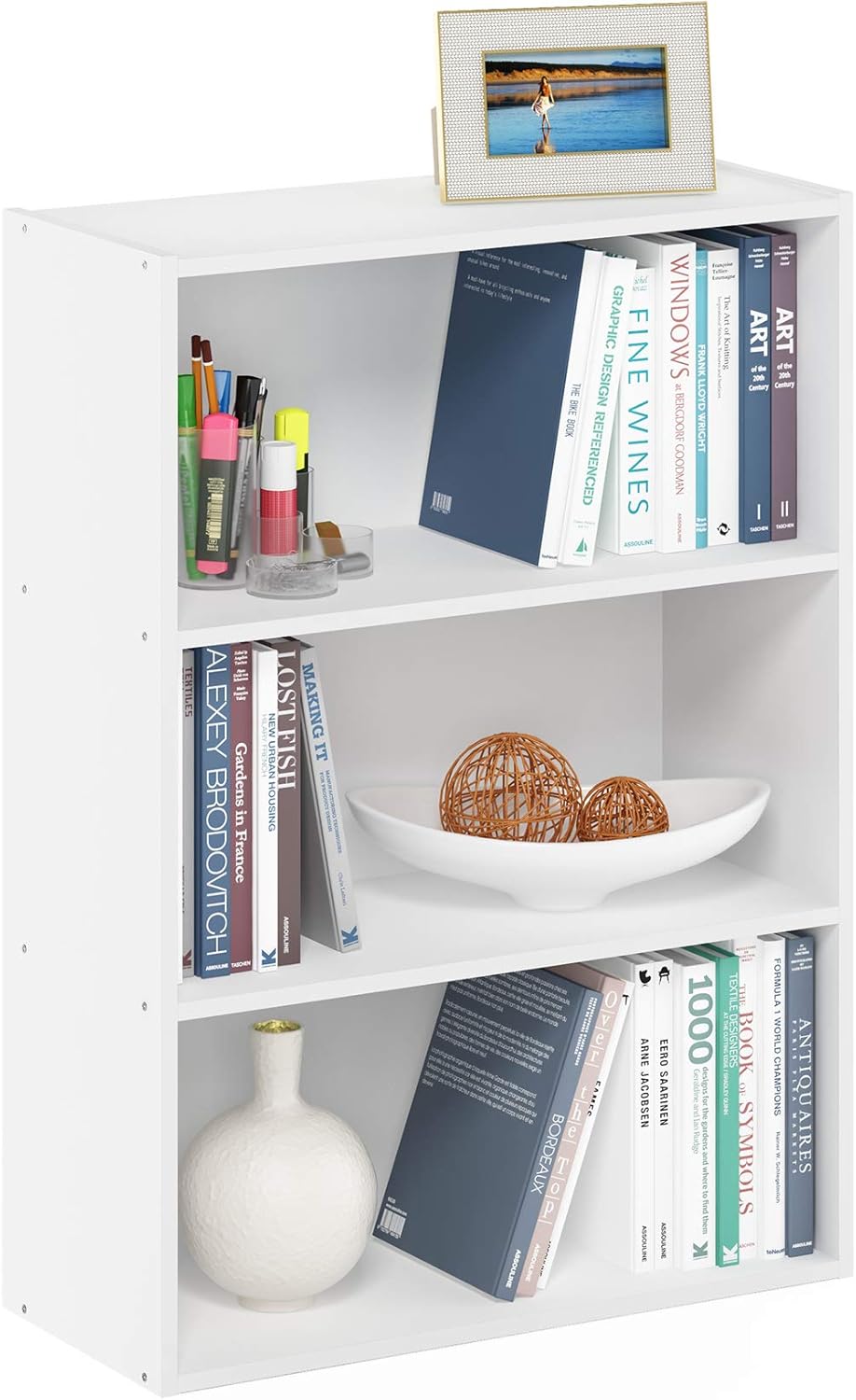 Modern White 3-Tier Bookcase
