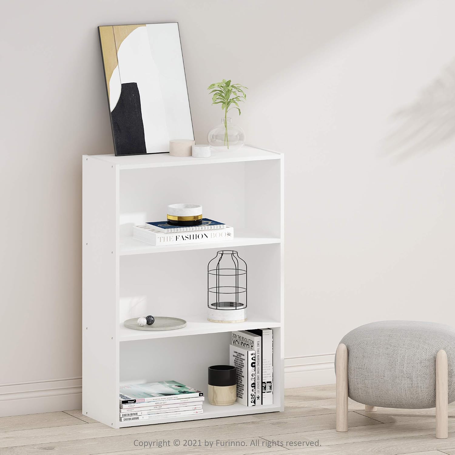 Modern White 3-Tier Bookcase - Hình 2