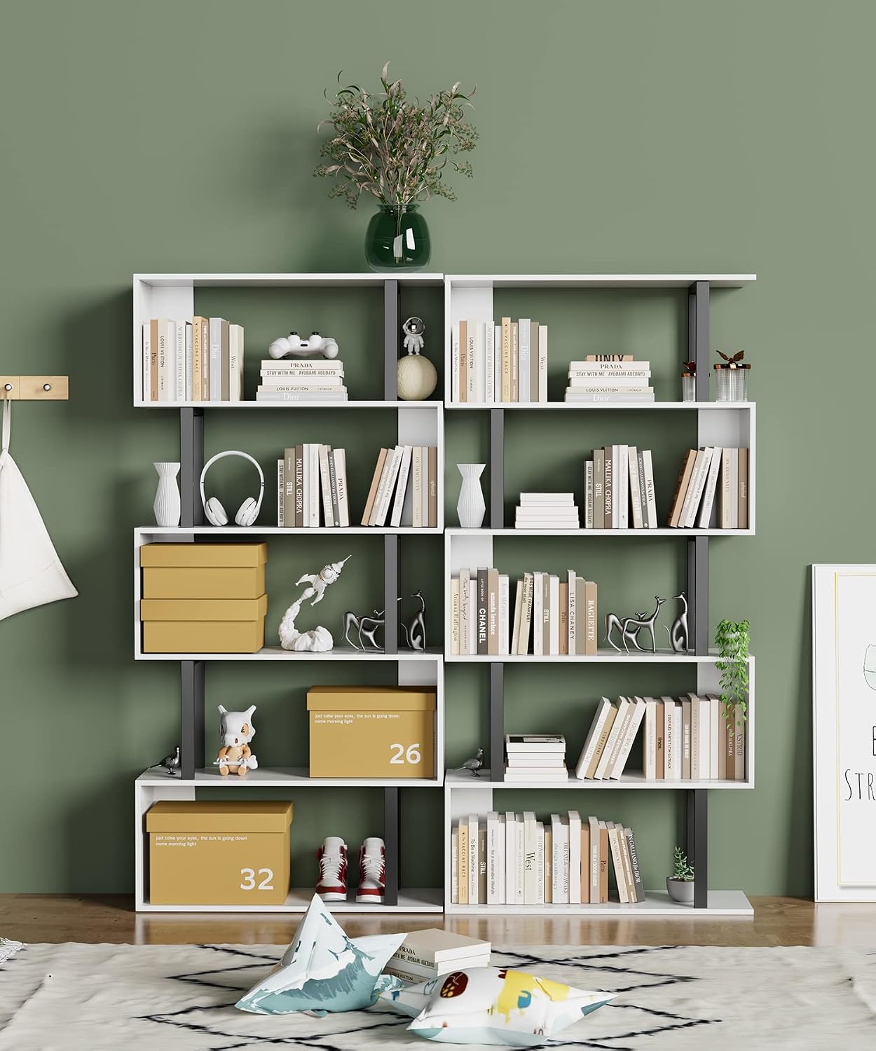 Modern White & Black S-Shaped Bookshelf - Hình 2