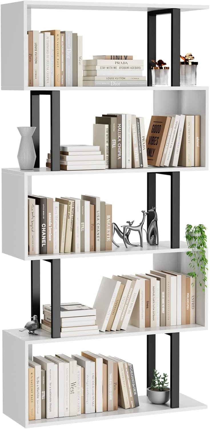 Modern White & Black S-Shaped Bookshelf
