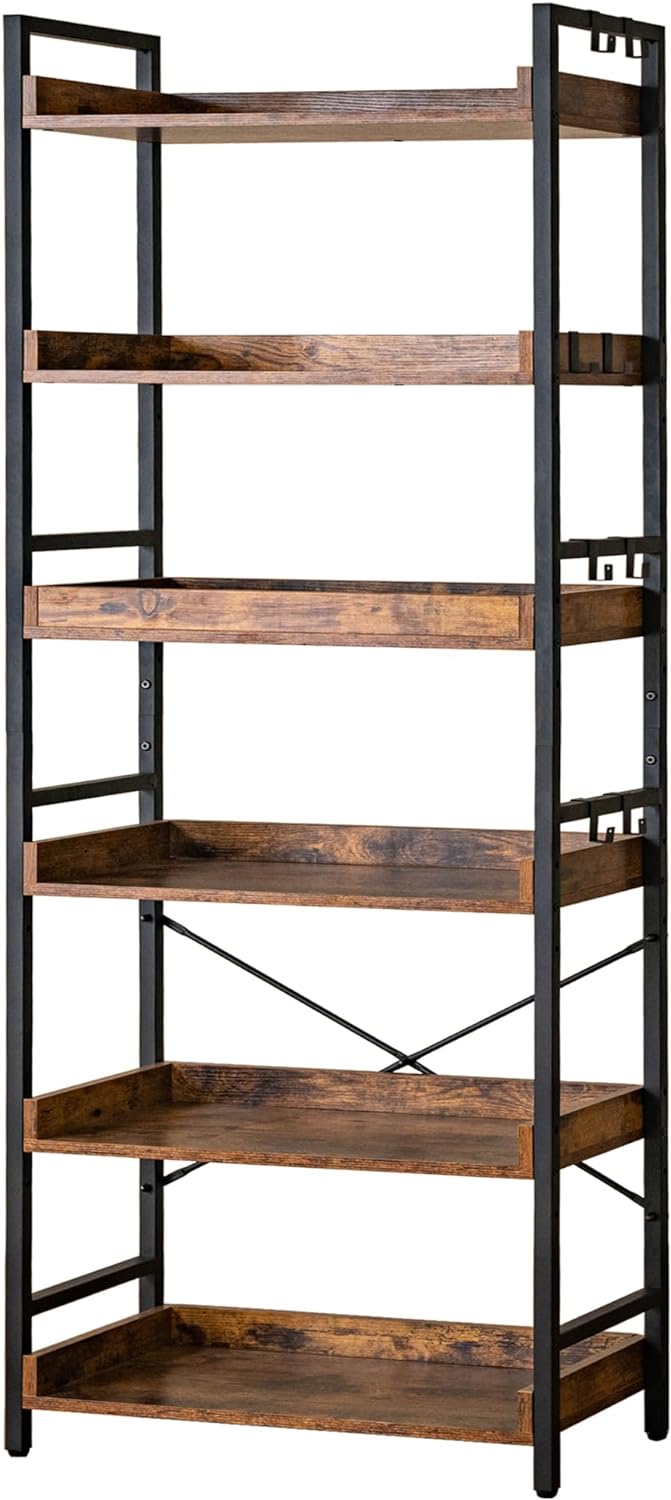 Industrial Rustic 6-Tier Bookshelf