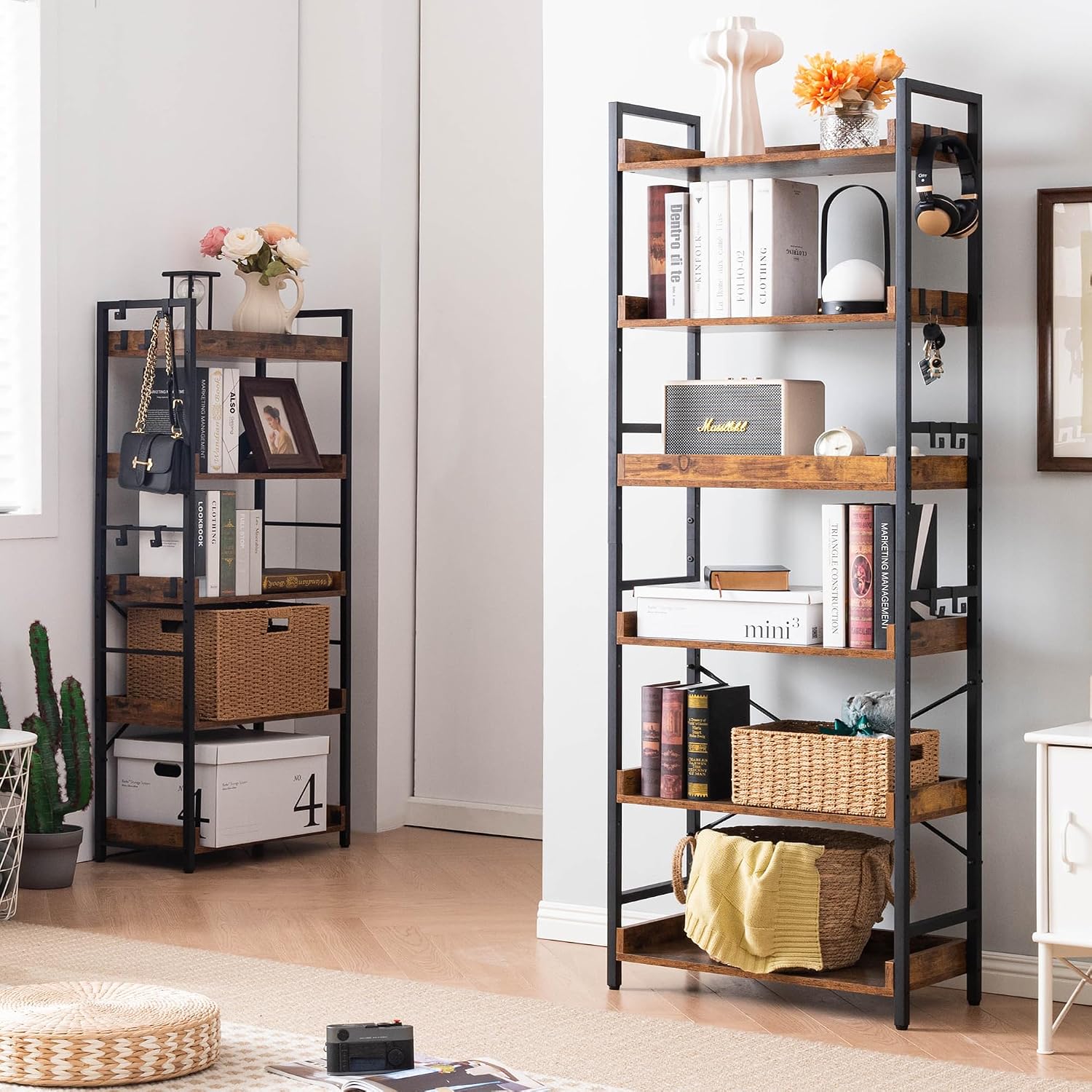 Industrial Rustic 6-Tier Bookshelf - Hình 2