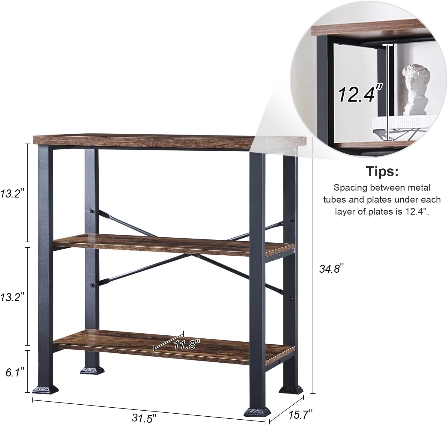 Industrial Wood & Metal 3-Tier Console Table - Hình 2