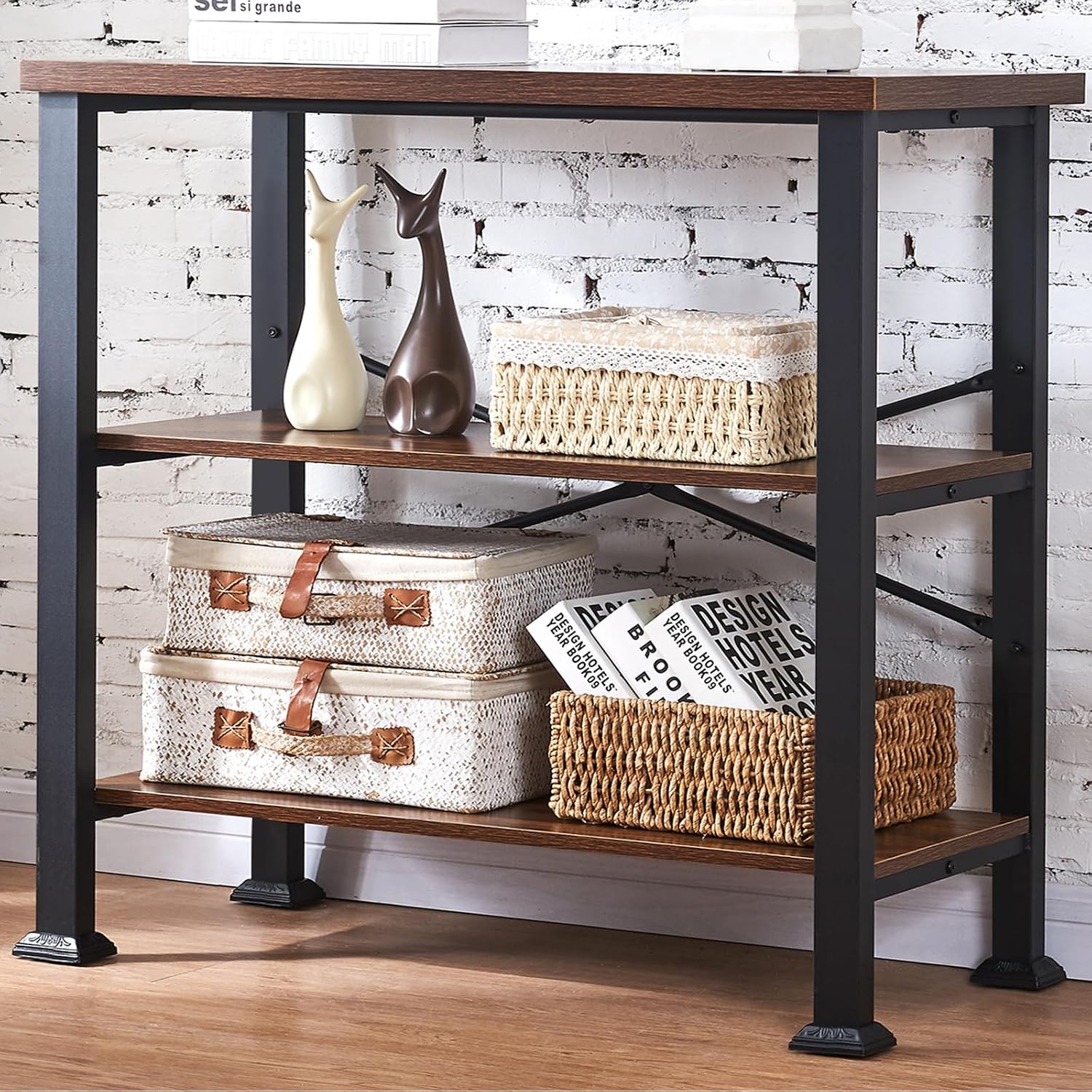 Industrial Wood & Metal 3-Tier Console Table