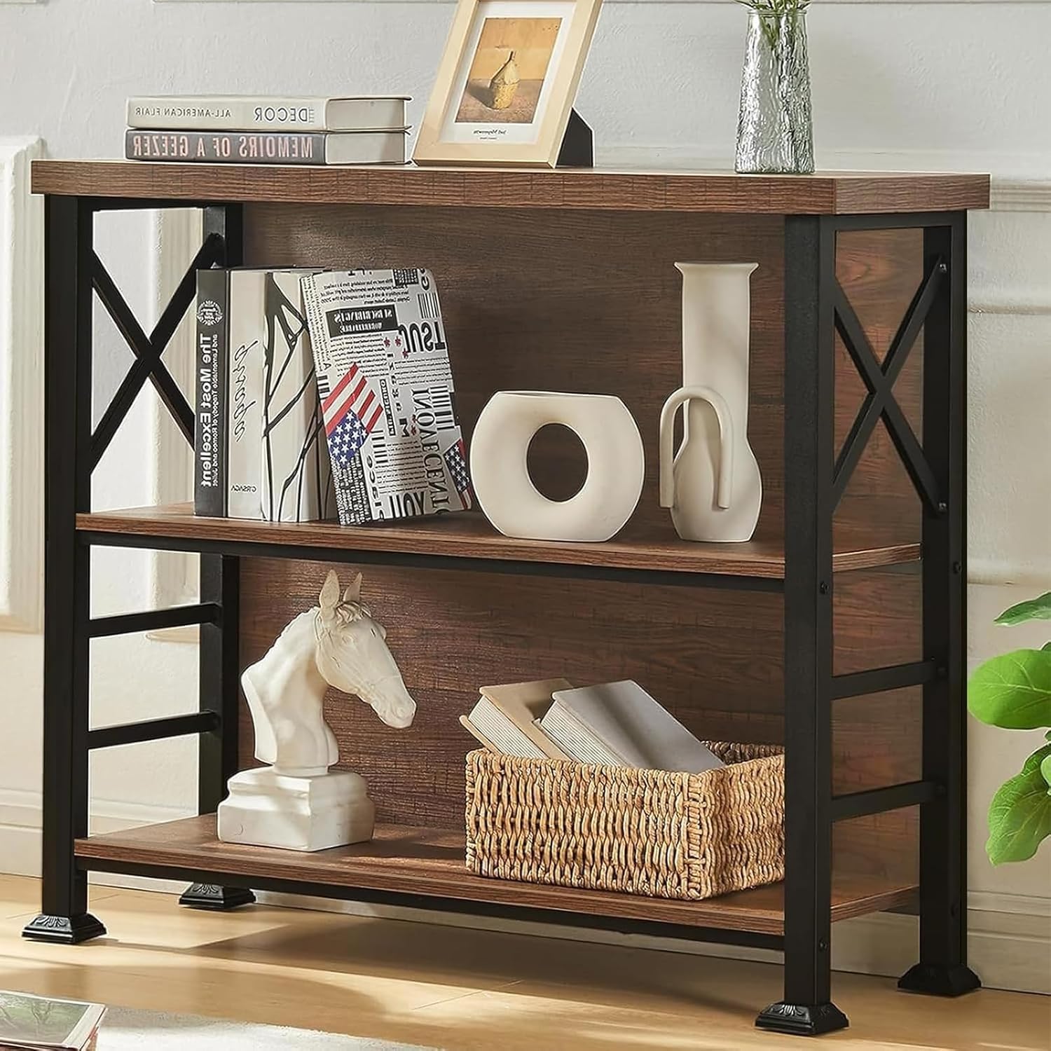 Rustic Industrial 3-Tier Console Table