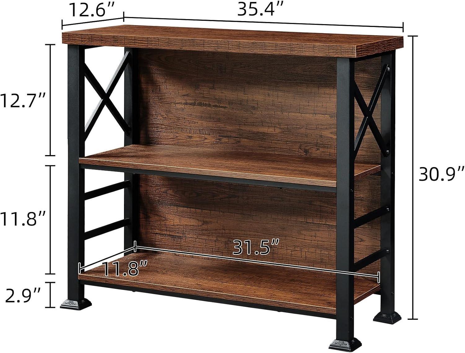 Rustic Industrial 3-Tier Console Table - Hình 2
