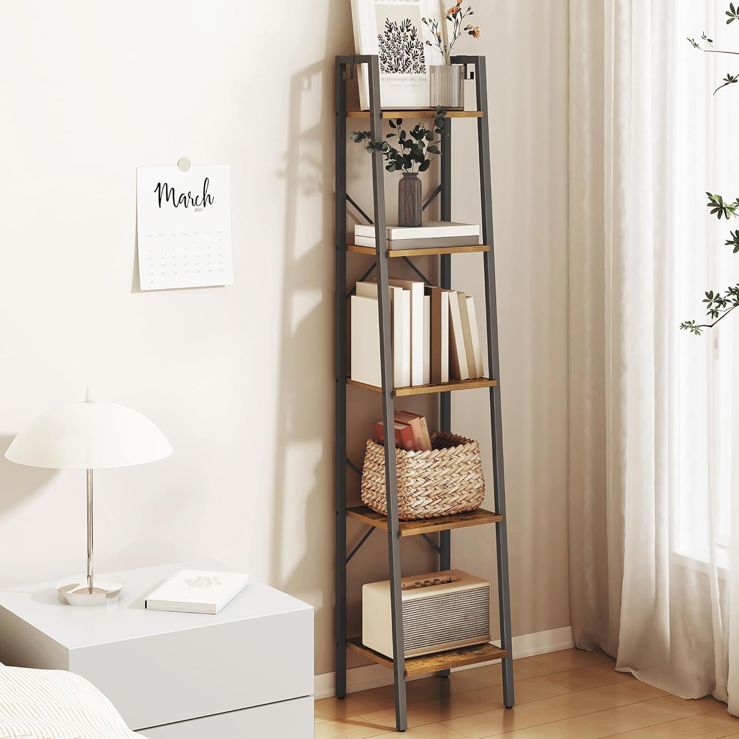 Modern Industrial 5-Tier Ladder Bookshelf