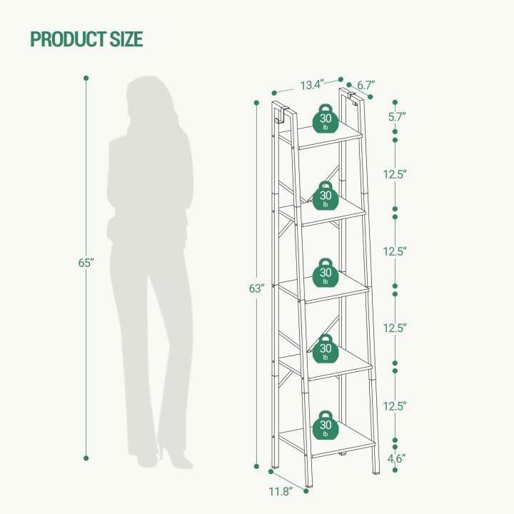 Modern Industrial 5-Tier Ladder Bookshelf - Hình 2