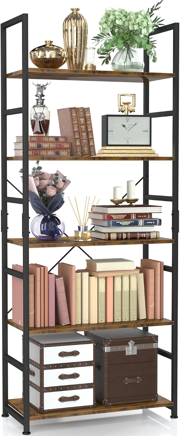 Industrial Style 5-Tier Bookshelf