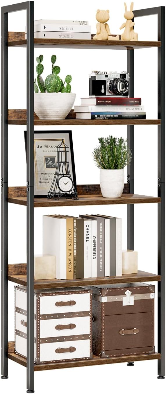 Rustic Brown 5-Tier Bookshelf