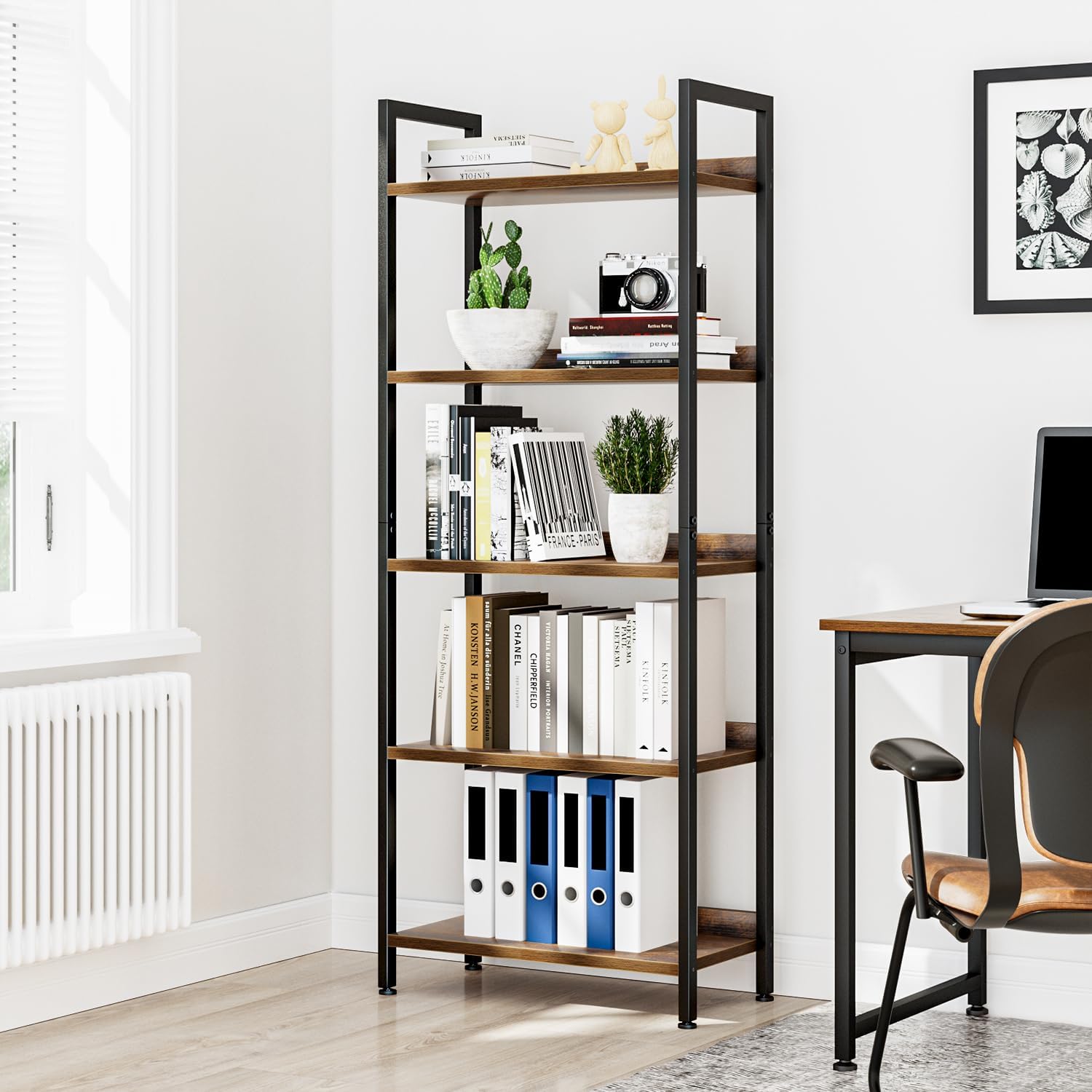 Rustic Brown 5-Tier Bookshelf - Hình 4