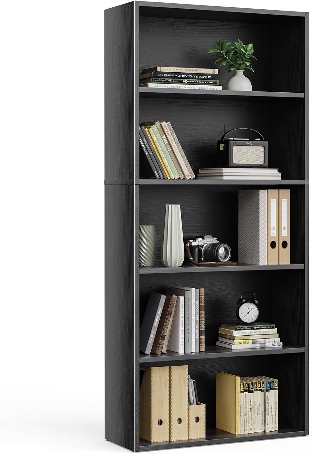Dark Wood 5-Tier Bookshelf