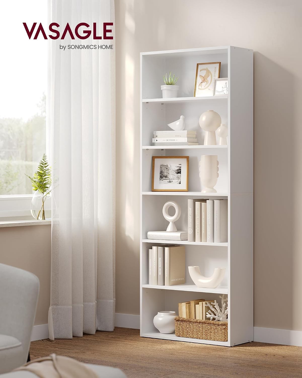 VASAGLE White 6-Tier Bookcase - Hình 2