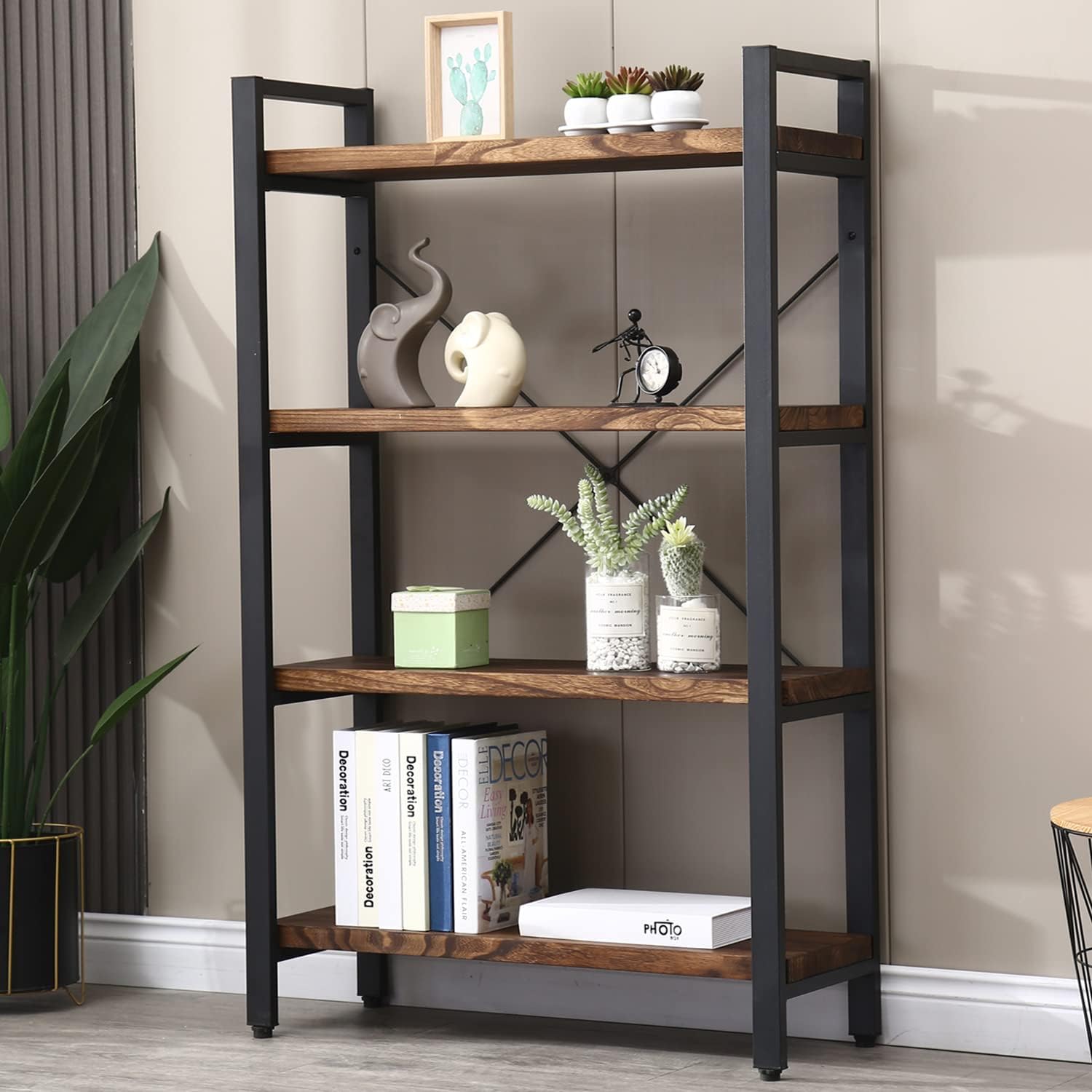 Industrial 4-Tier Bookshelf