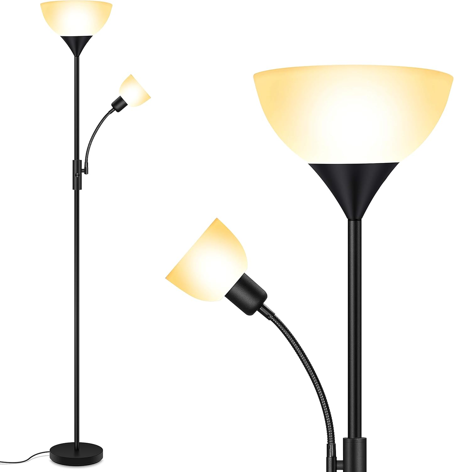 Black Torchiere Floor Lamp with Reading Light