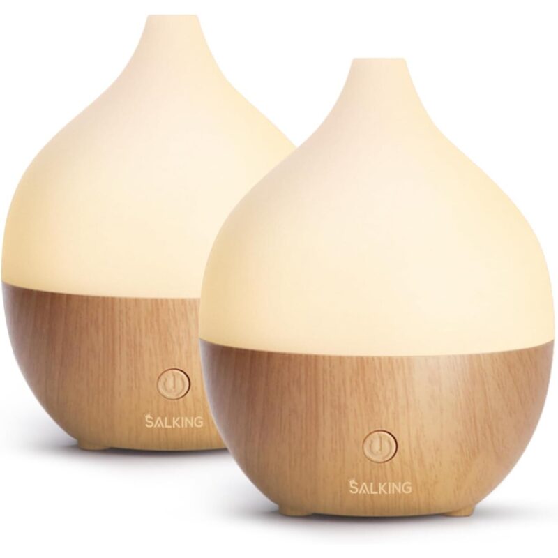 Duoleaf Wood Grain Ultrasonic Diffuser, 8 LED Colours (2-Pack)