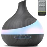 ZenMist Dark Wood Grain Ultrasonic Diffuser with 7 LED Colors