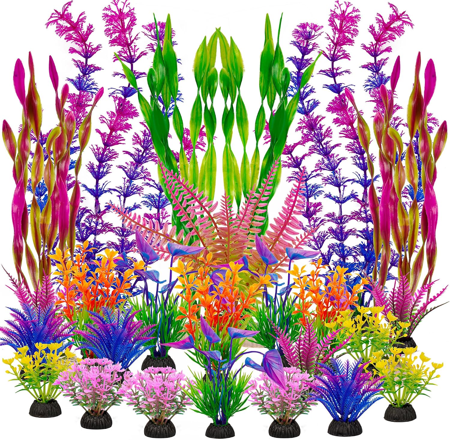 Assorted Colorful Plastic Aquarium Plants Bulk Pack