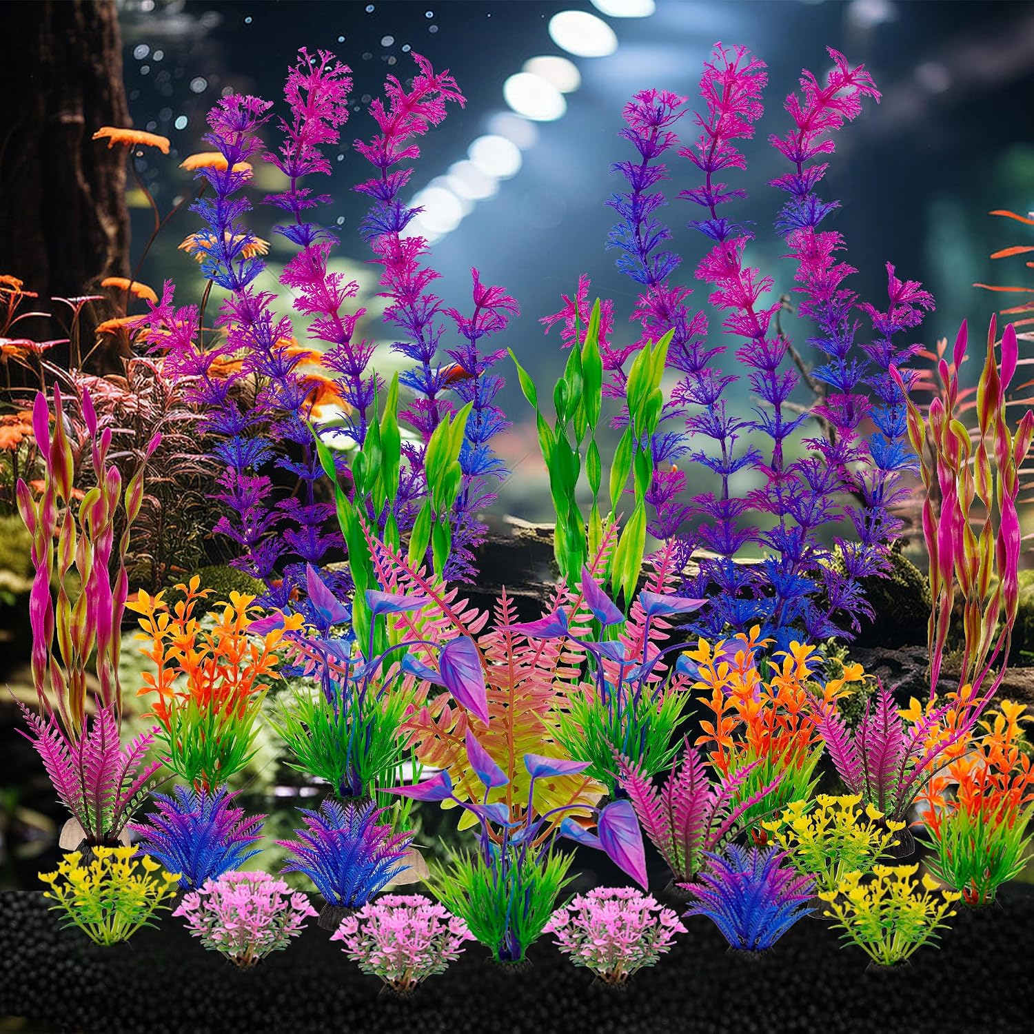 Assorted Colorful Plastic Aquarium Plants Bulk Pack — view 7