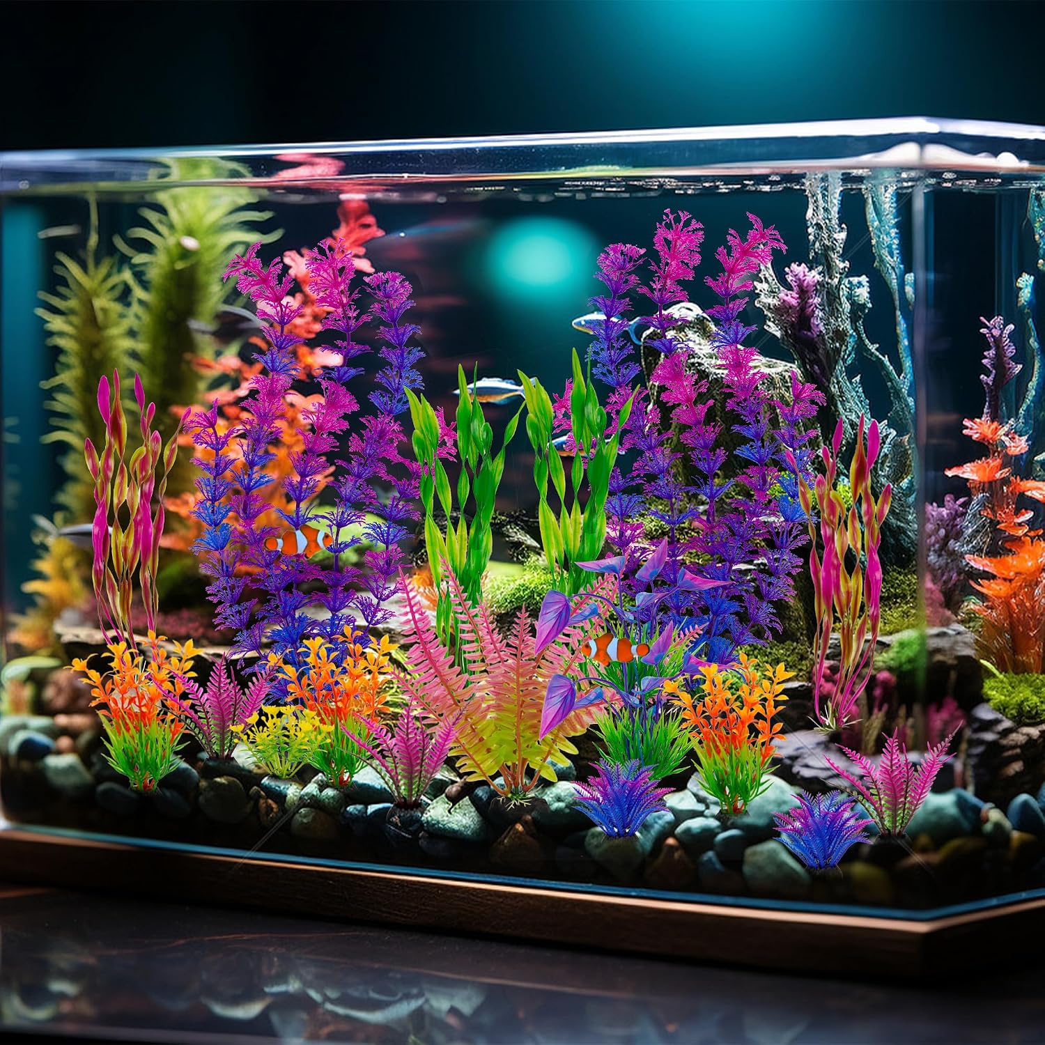 Assorted Colorful Plastic Aquarium Plants Bulk Pack — view 2