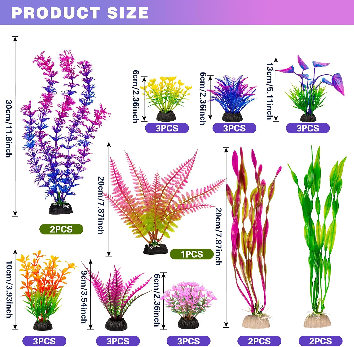 Assorted Colorful Plastic Aquarium Plants Bulk Pack — view 3