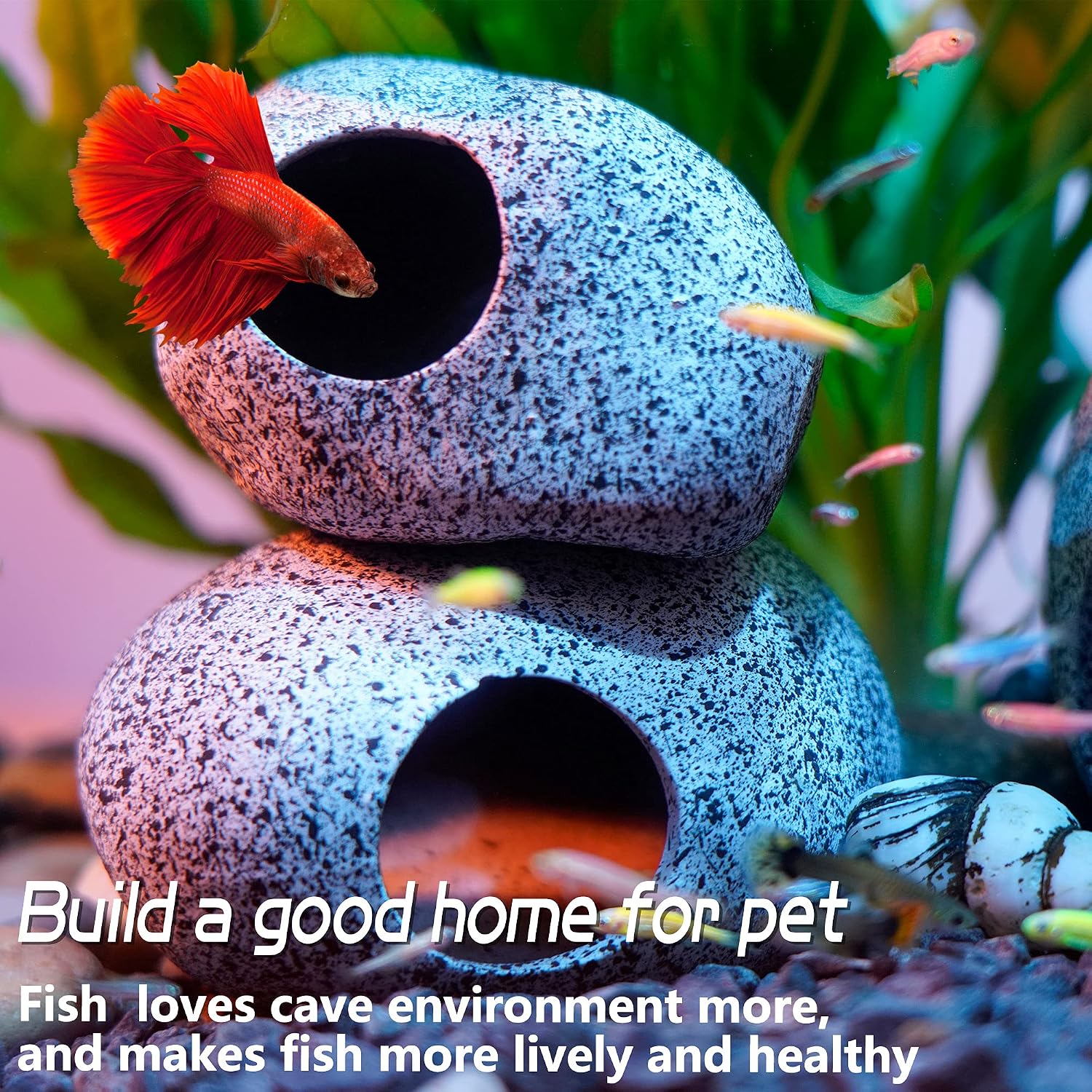 Natural Stone Look Betta Fish Cave for Aquarium — view 4