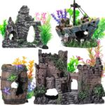 Premium Resin Aquarium Decor Set – Castle, Shipwreck, Barrel & Plants