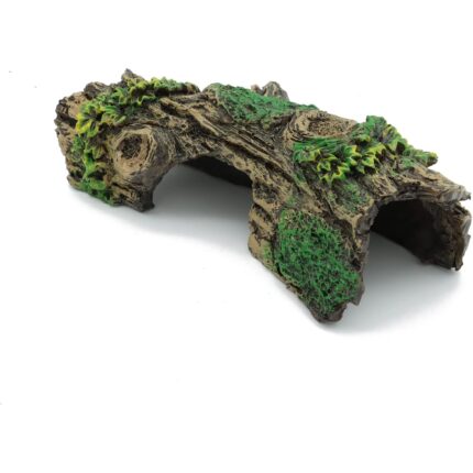 Mossy Forest Log Aquarium Hideaway with Greenery Accents