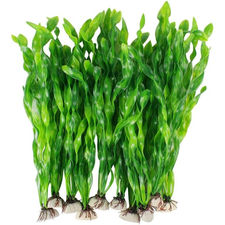 Vibrant Green Plastic Aquarium Plants with Ceramic Base