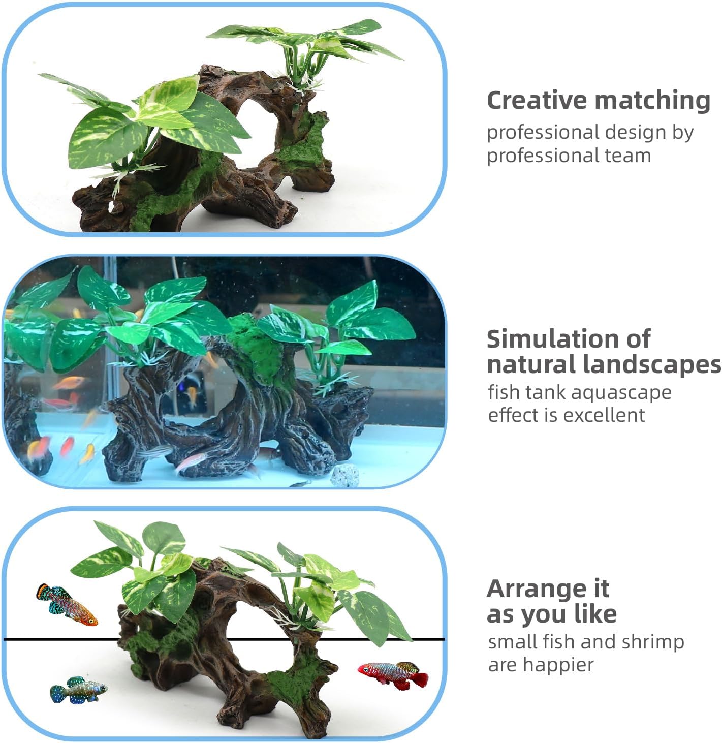 Exotic Tree Trunk Aquarium Decor with Vibrant Green Foliage — view 5