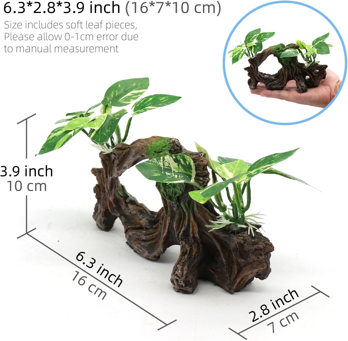 Exotic Tree Trunk Aquarium Decor with Vibrant Green Foliage — view 3