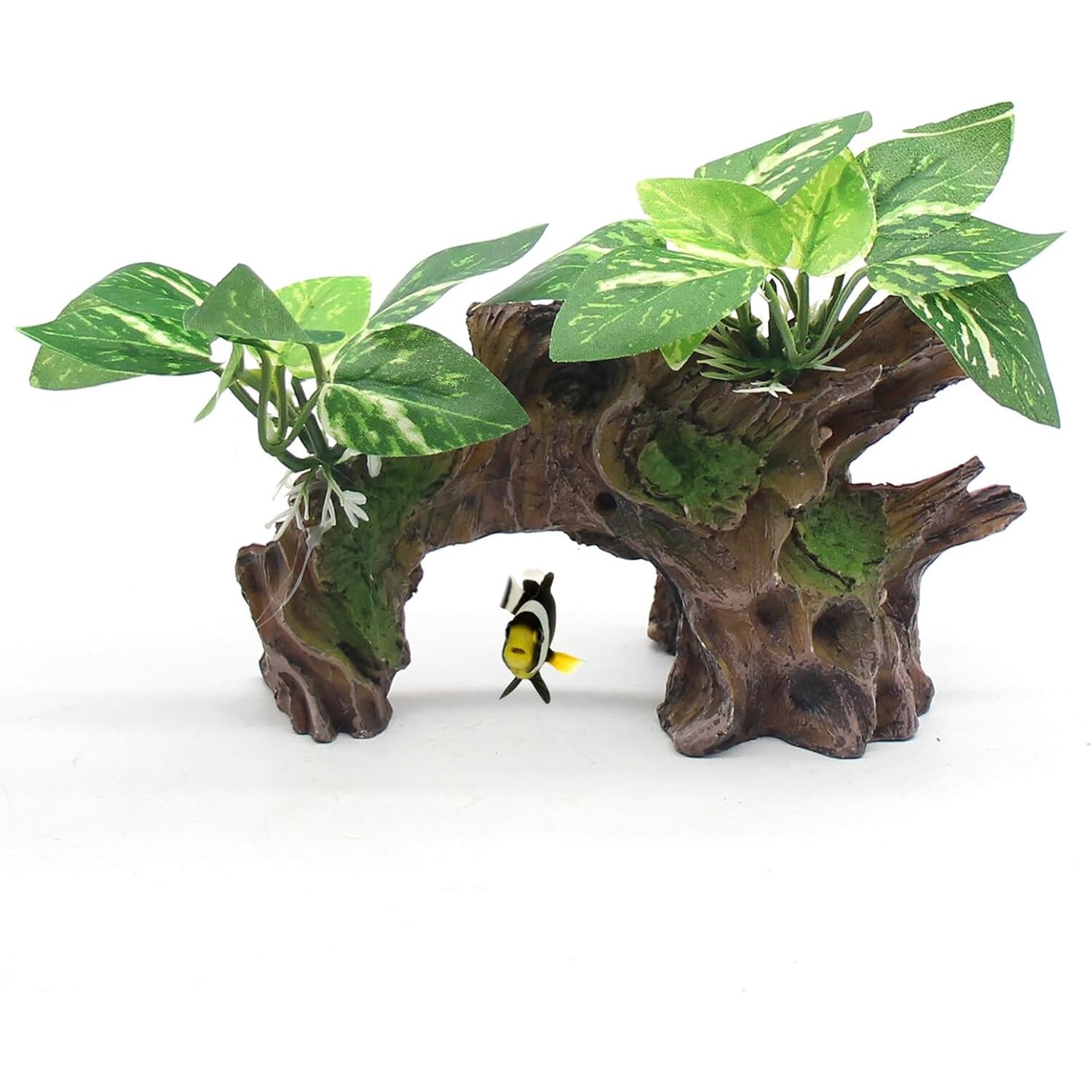 Exotic Tree Trunk Aquarium Decor with Vibrant Green Foliage — view 9