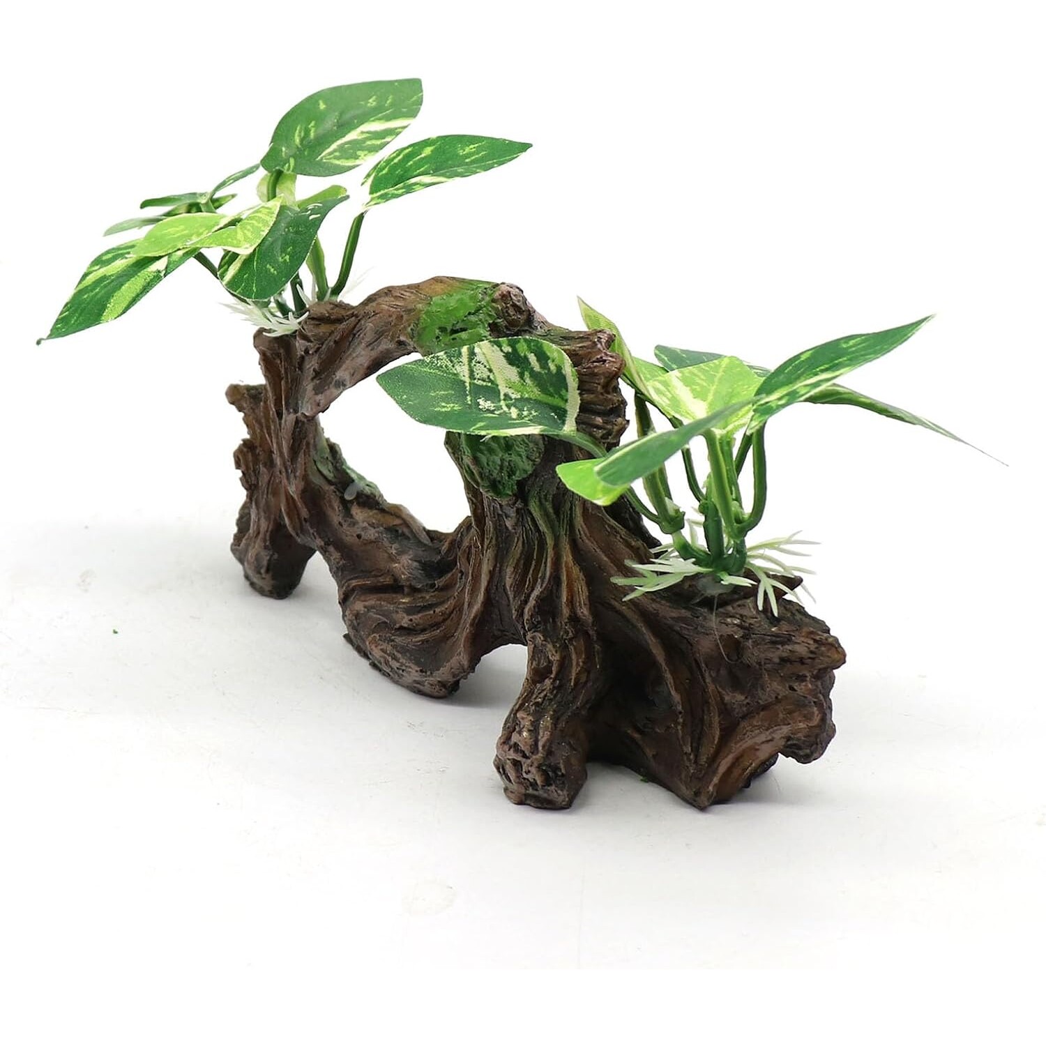 Exotic Tree Trunk Aquarium Decor with Vibrant Green Foliage — view 8