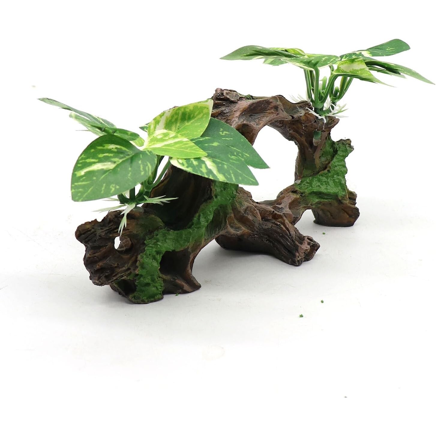 Exotic Tree Trunk Aquarium Decor with Vibrant Green Foliage — view 7