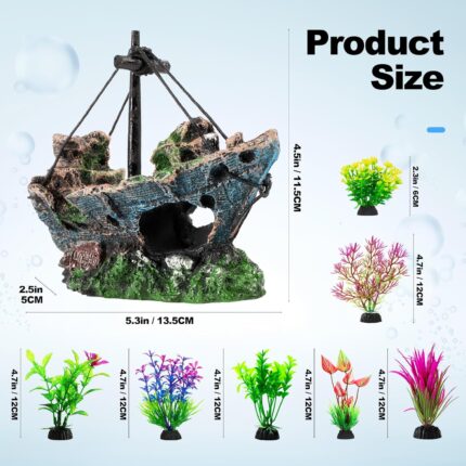 Sunken Shipwreck Aquarium Decor – Sunken Shipwreck & Colorful Plastic — view 2