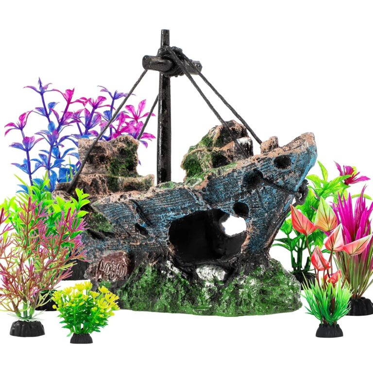Sunken Shipwreck Aquarium Decor - Sunken Shipwreck & Colorful Plastic