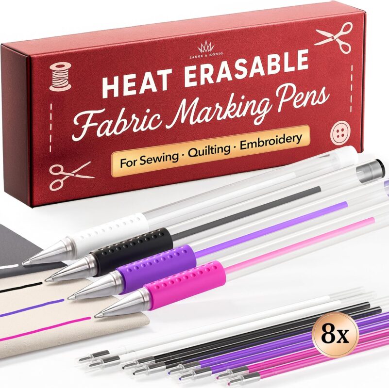 Heat Erasable Fabric Marking Pens - 8-Piece Set for Sewing & Quilting