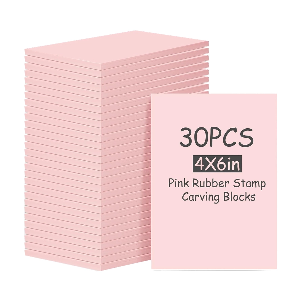 Pink Rubber Carving Blocks – 30-Pack for Printmaking 4×6 Inch