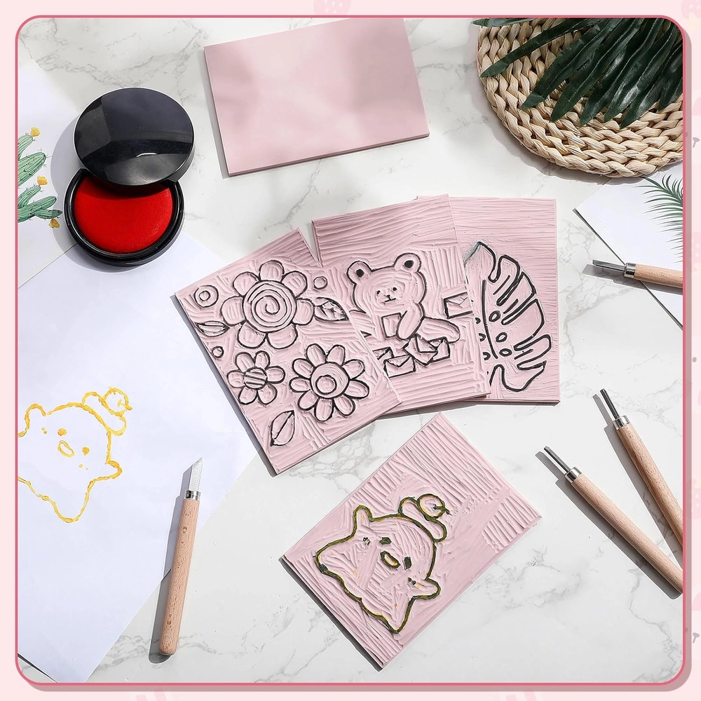 Pink Rubber Carving Blocks – 30-Pack for Printmaking 4×6 Inch — view 2