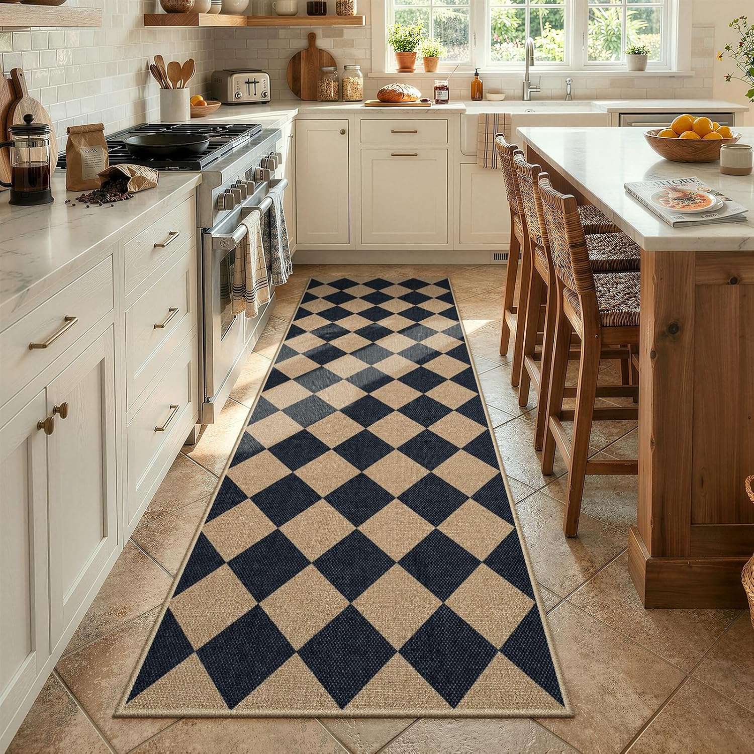 Geometric Checkerboard Runner Rug
