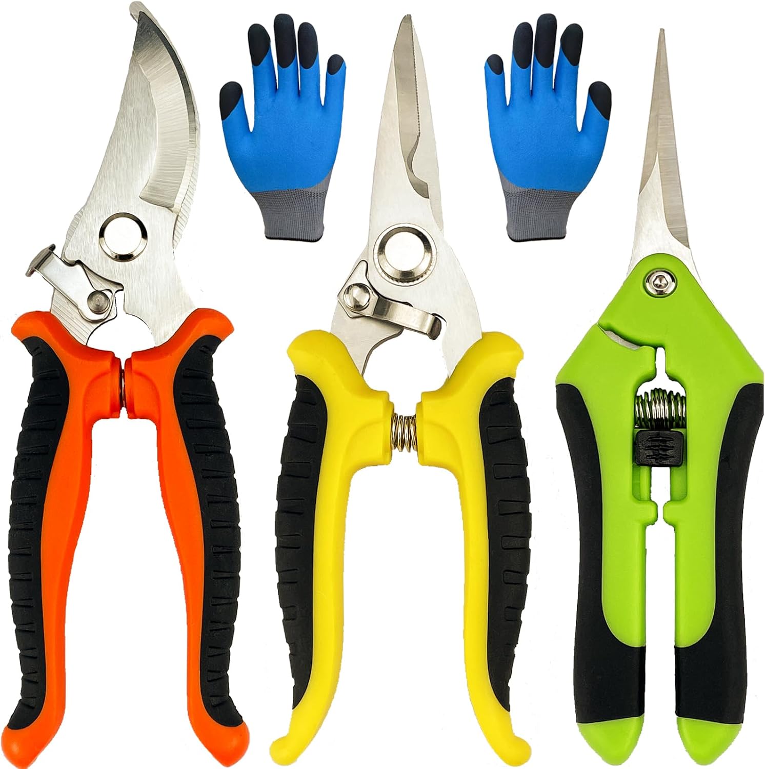 Garden Pruning Shears Set with Gloves - Heavy Duty 4-Pack