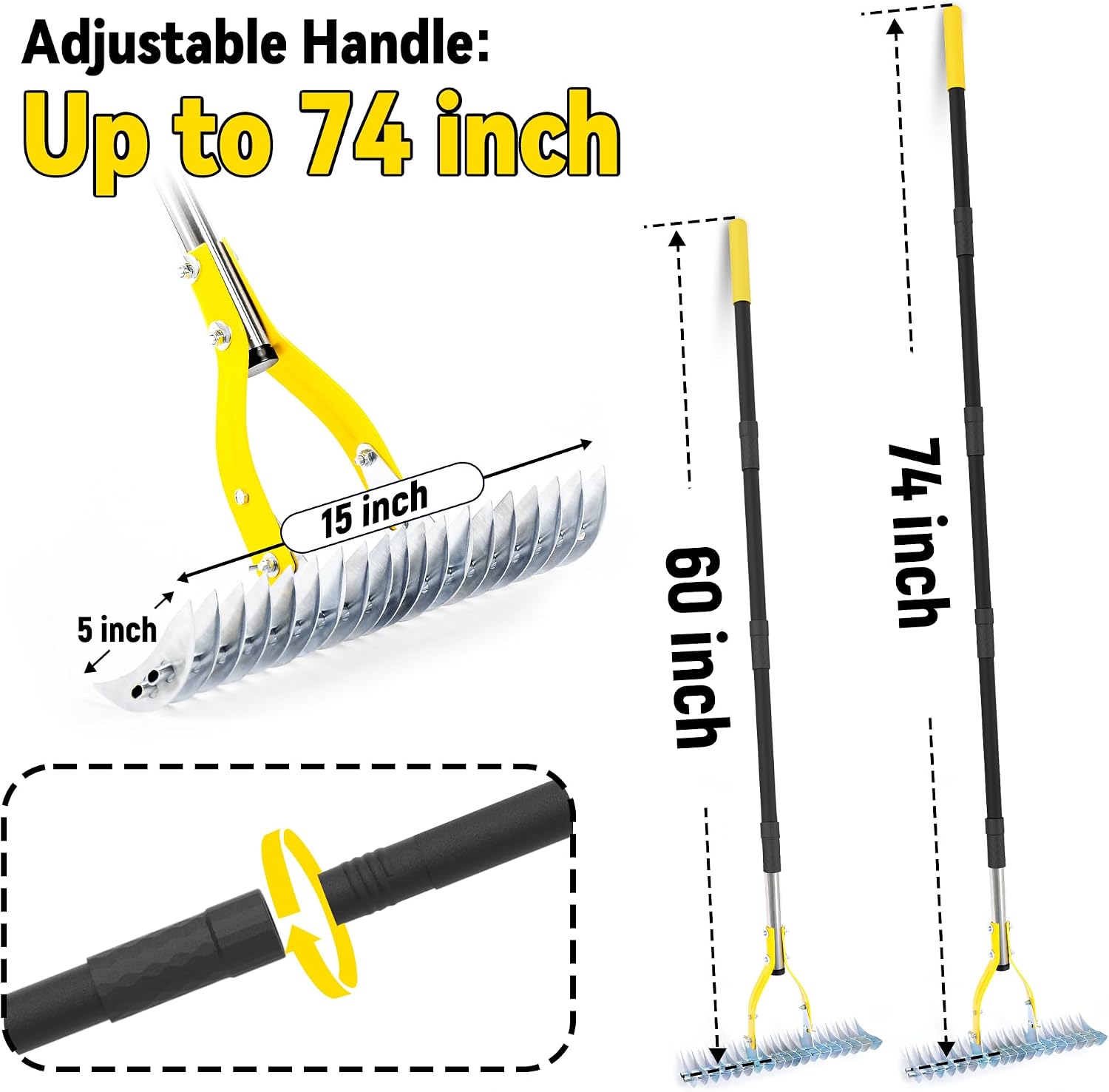 Adjustable Lawn Thatching Rake - Hình 2