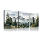Misty Mountain Forest Canvas Art - 3 Panel Serene Landscape Print