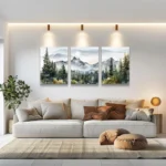 Misty Mountain Forest Canvas Art - 3 Panel Serene Landscape Print - Image 2