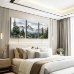 Misty Mountain Forest Canvas Art - 3 Panel Serene Landscape Print - Image 3