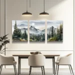 Misty Mountain Forest Canvas Art - 3 Panel Serene Landscape Print - Image 9