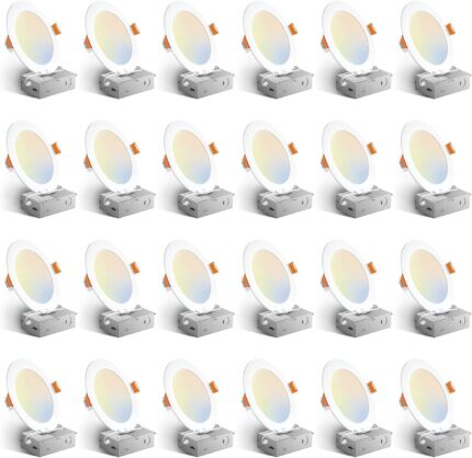 4-Inch Dimmable LED Recessed Light, 5CCT Selectable, 24-Pack