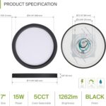 Sleek Black LED Flush Mount Ceiling Light with 5CCT, Dimmable 7-inch — view 2