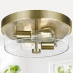 Industrial Matte Black Seeded Glass Flush Mount Ceiling Light — view 10