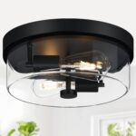 Industrial Matte Black Seeded Glass Flush Mount Ceiling Light — view 11